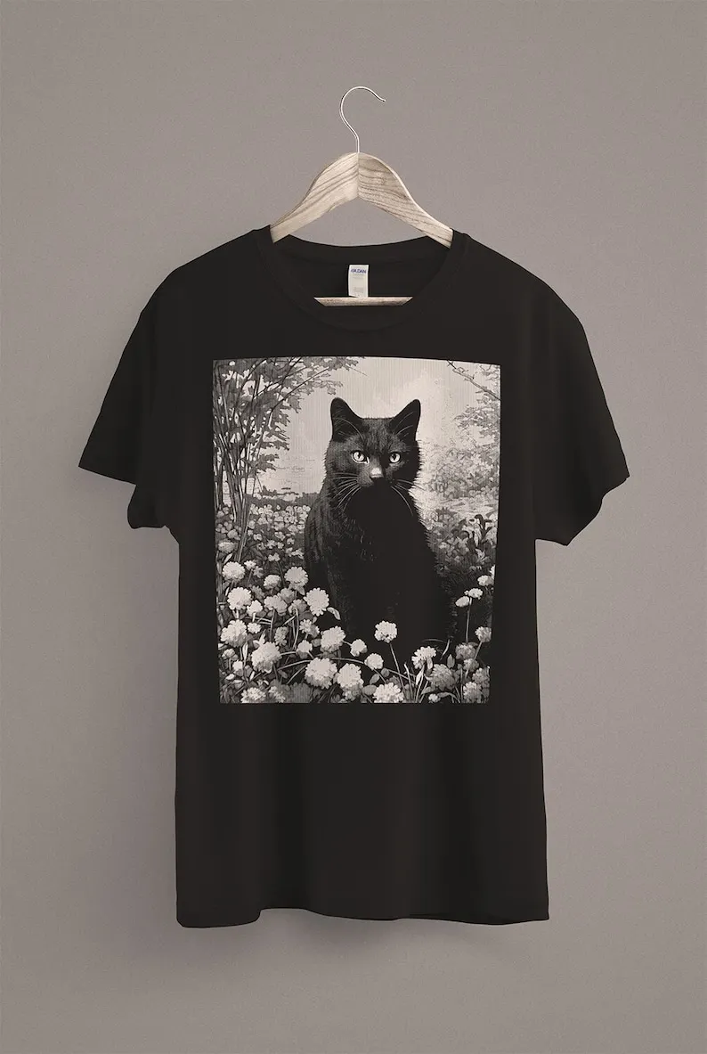 Black Cat in Garden Witch Tee