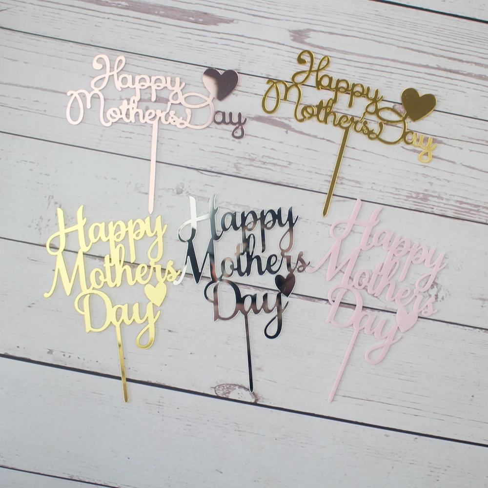 Happy Mother's Day Cake Topper Acrylic Cake Top Flag Decorating Supplies For Mum Mother Birthday Celebration Party Decor