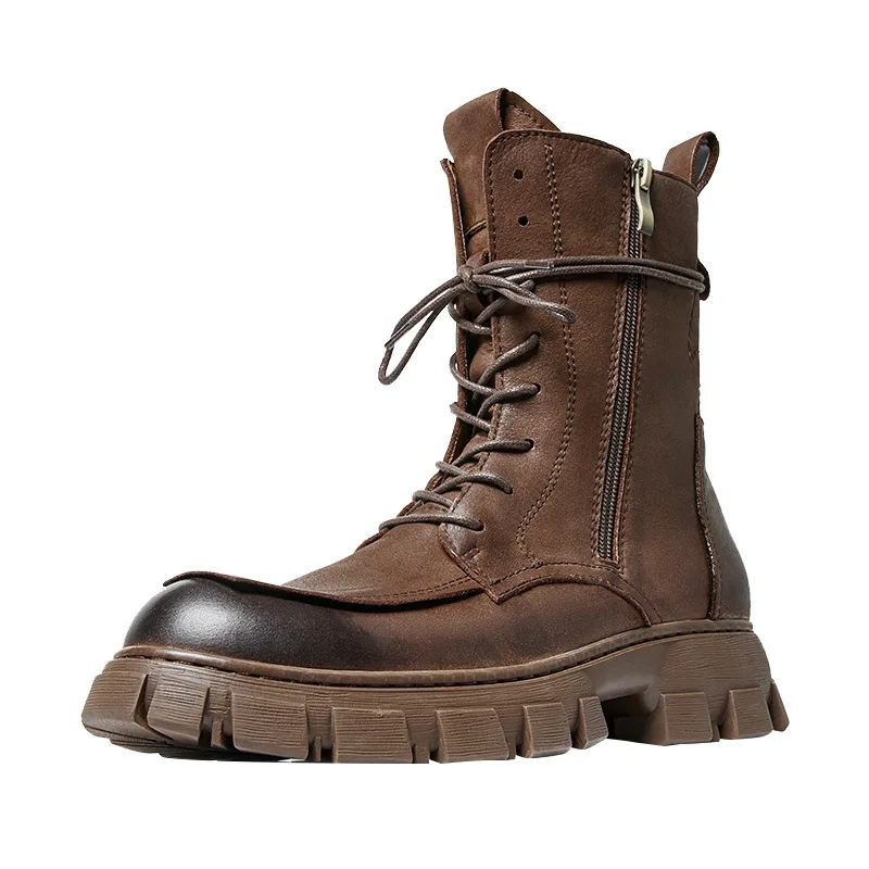 Motorcycle Boots Male Ankle Boots Mens High Quality Genuine Leather Boots Men All-match Cowhide Retro Men Shoes Autumn Winter