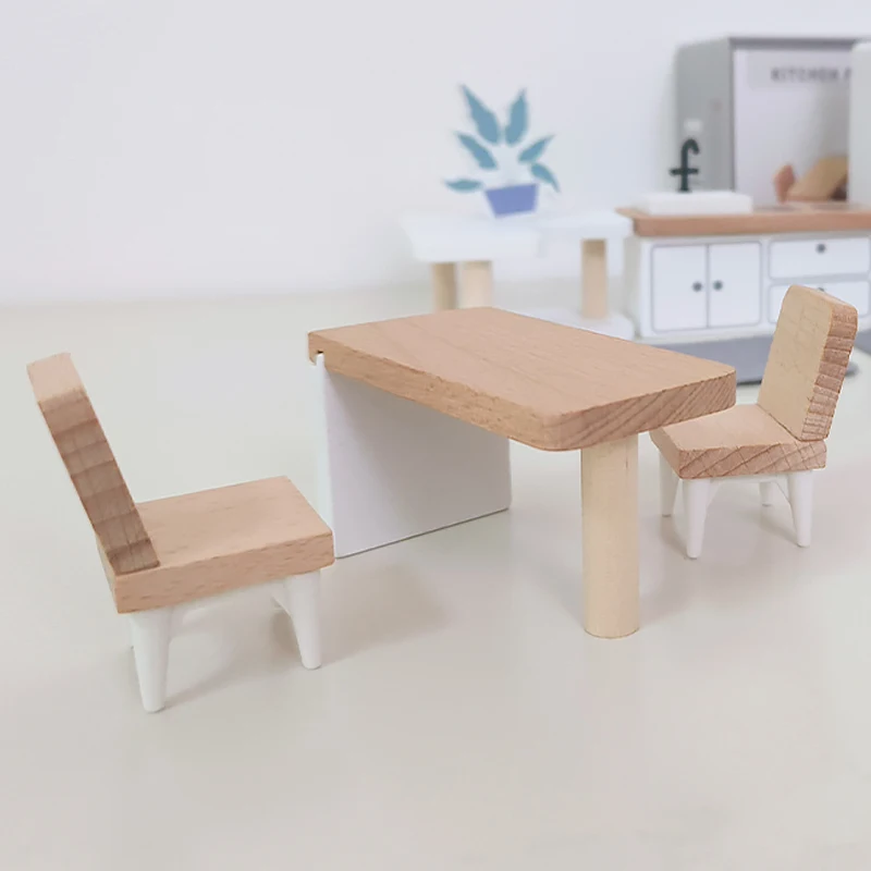 kids Wooden Play House Toy Set Mini Dollhouse Simulated Furniture Set Bedroom Kitchen Items Table And Chairs Accessorie ﻿ - 5