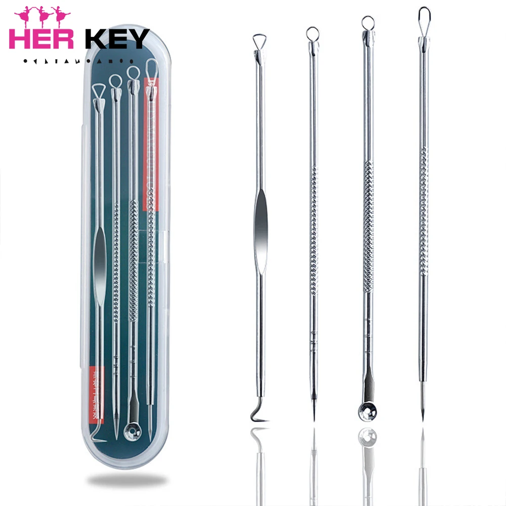 

4Pcs/set Professional Stainless Steel Acne Needle Multifunctional Beauty Blackhead Acne Removal Set Portable
