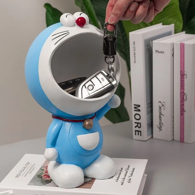 

Doraemon Cartoon Blue Cat Kawaii Keys Storage Box Big Mouth Statue Anime Organizer Sculpture Desktop Ornaments Home Gift