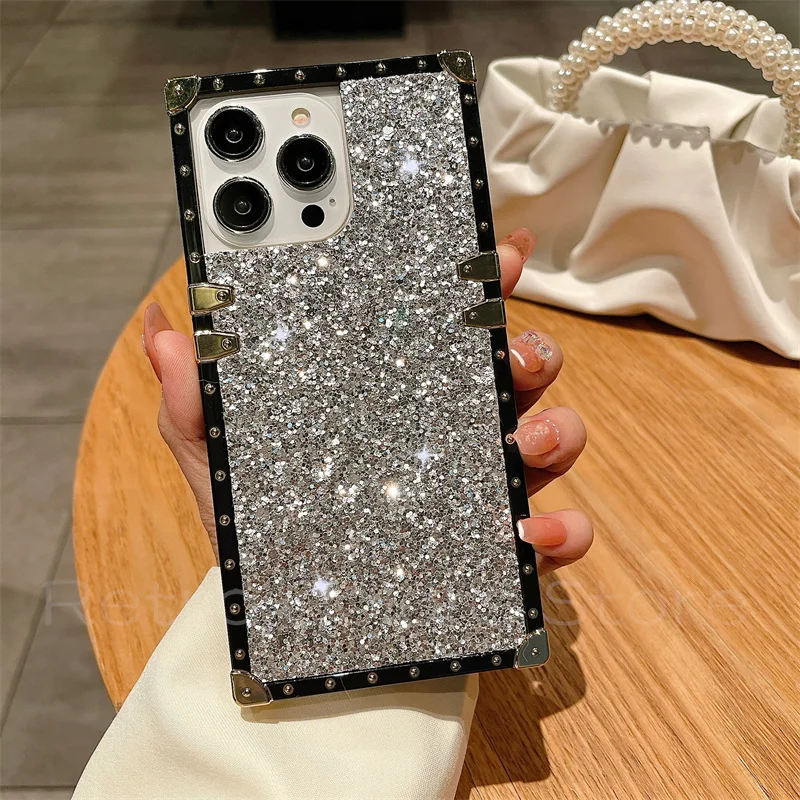 Black gold Luxury square Fashion Brand Stand Phone Case For iPhone 13 11 12  Pro XS Max 13pro XR X 7 8 Plus Ring holder Cover - AliExpress