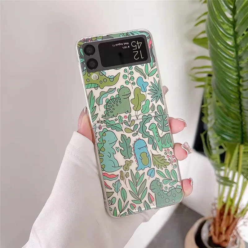 Custodia Per Samsung Z Flip 3 Z Flip 4 5G Dinosaur Hard Pc Cover Trasparente Antiurto Per Z Flip 4 Z Flip 3 Funda Coque