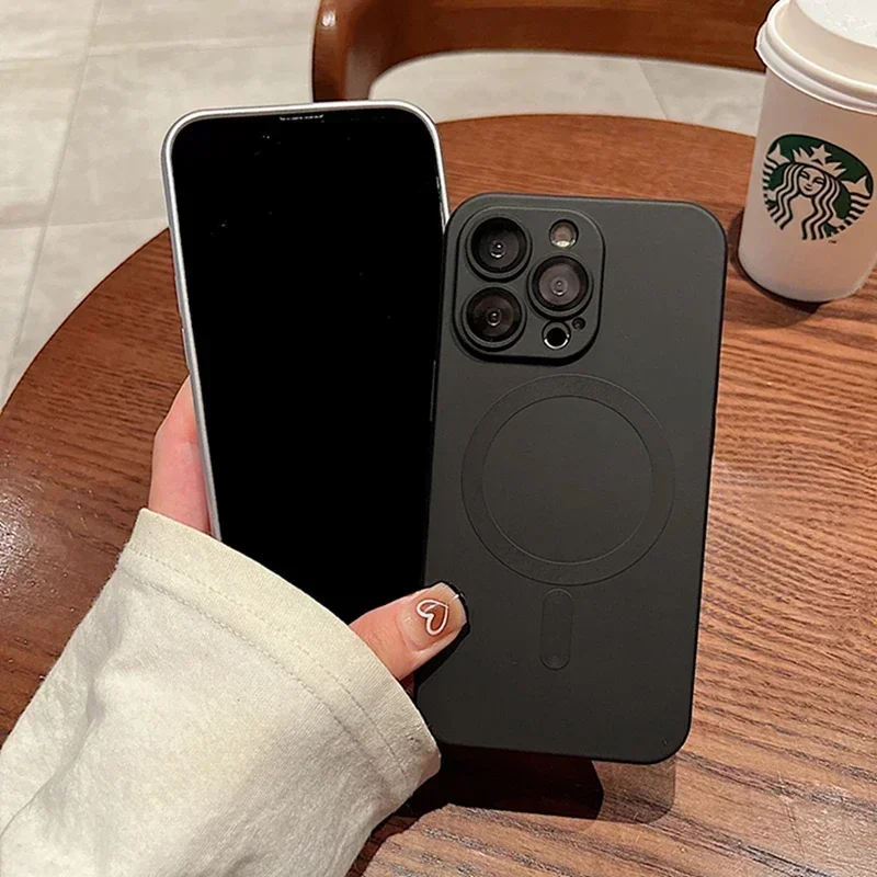 Premium MagSafe Wireless Charging Phone Case - Soft Magnetic Black Shockproof Silicone Cover