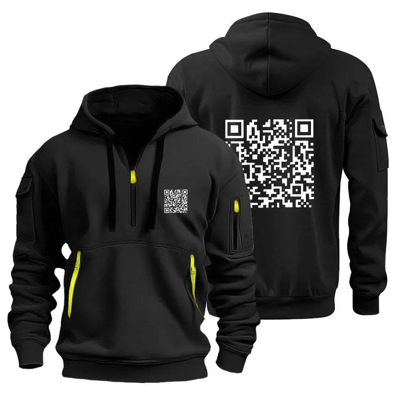 Zip Up Hoodies QR Code Hooded fu you Sports Pullover Harajuku spring Long Sleeve Multi-pocket Loose Coat Novelty Sweatshirts top