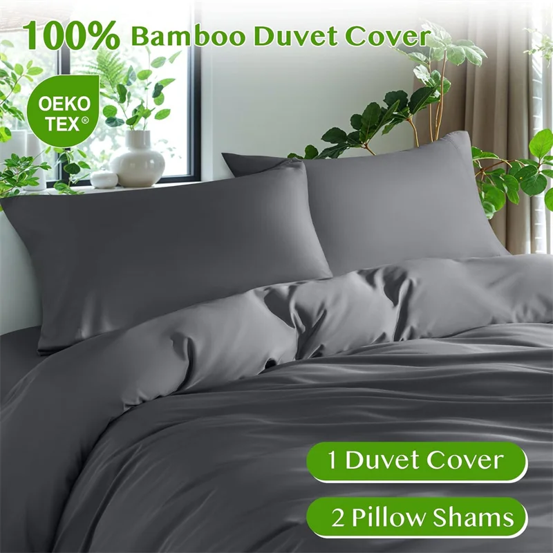 Luxury 3PCS 100% Bamboo Duvet Cover Set (1PC Quilt Cover + 2PCS Pillowcase) Queen King Silky Bedding Sets Double Comforter Cover 2