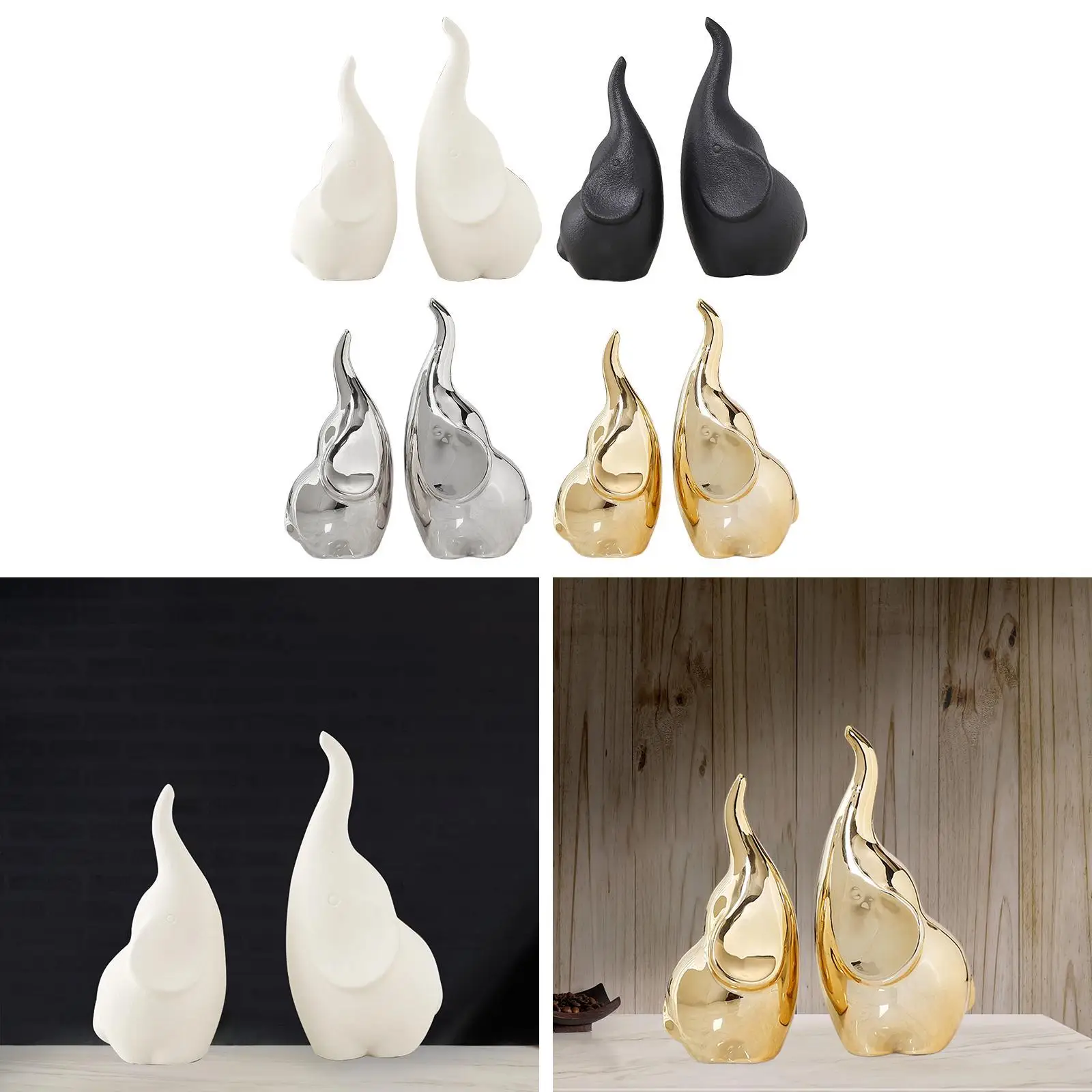 2x Elephant Figurine Sculpture Art Statuette Desk Animal Present Cute Ornament