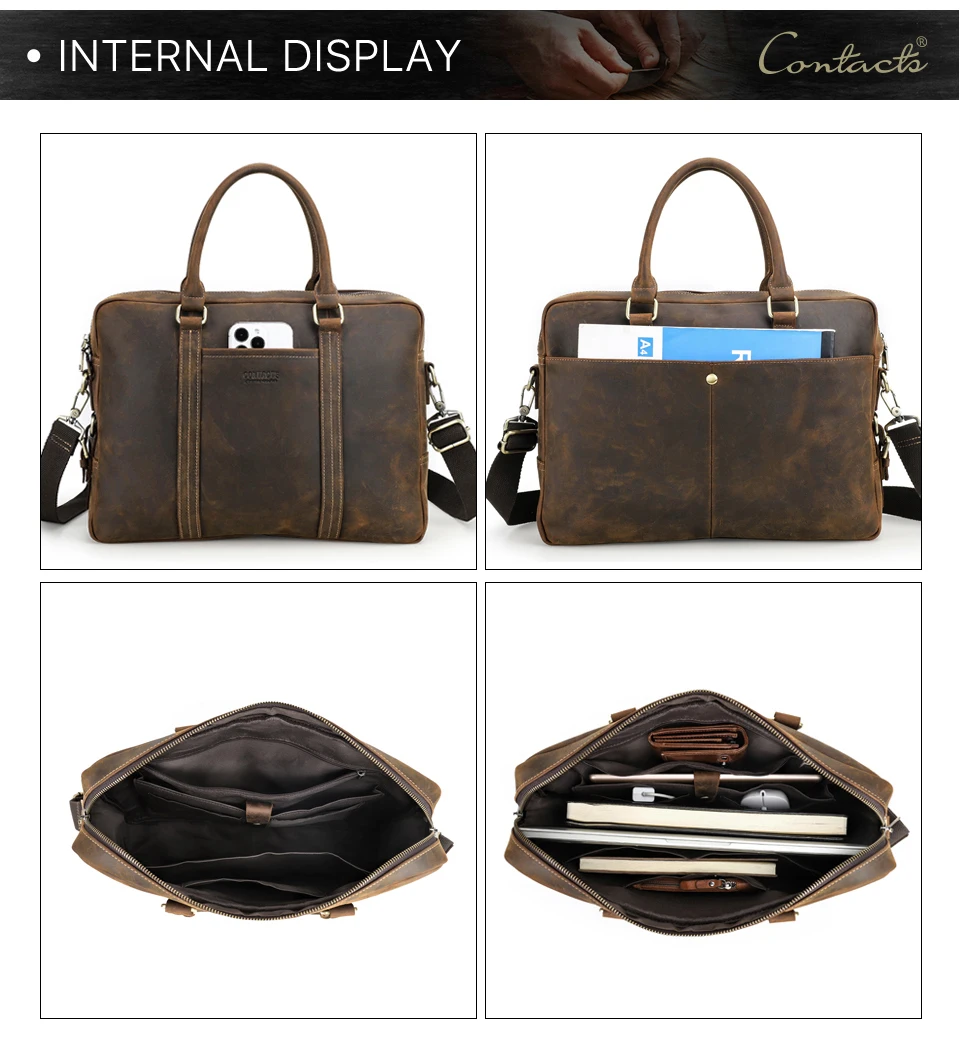 Contact's Echt leder Business-Taschen für Männer Vintage Aktentasche Umhängetasche Herren tasche Einkaufstasche Laptop-Taschen für 13.3 "MacBook Air – Detail 14