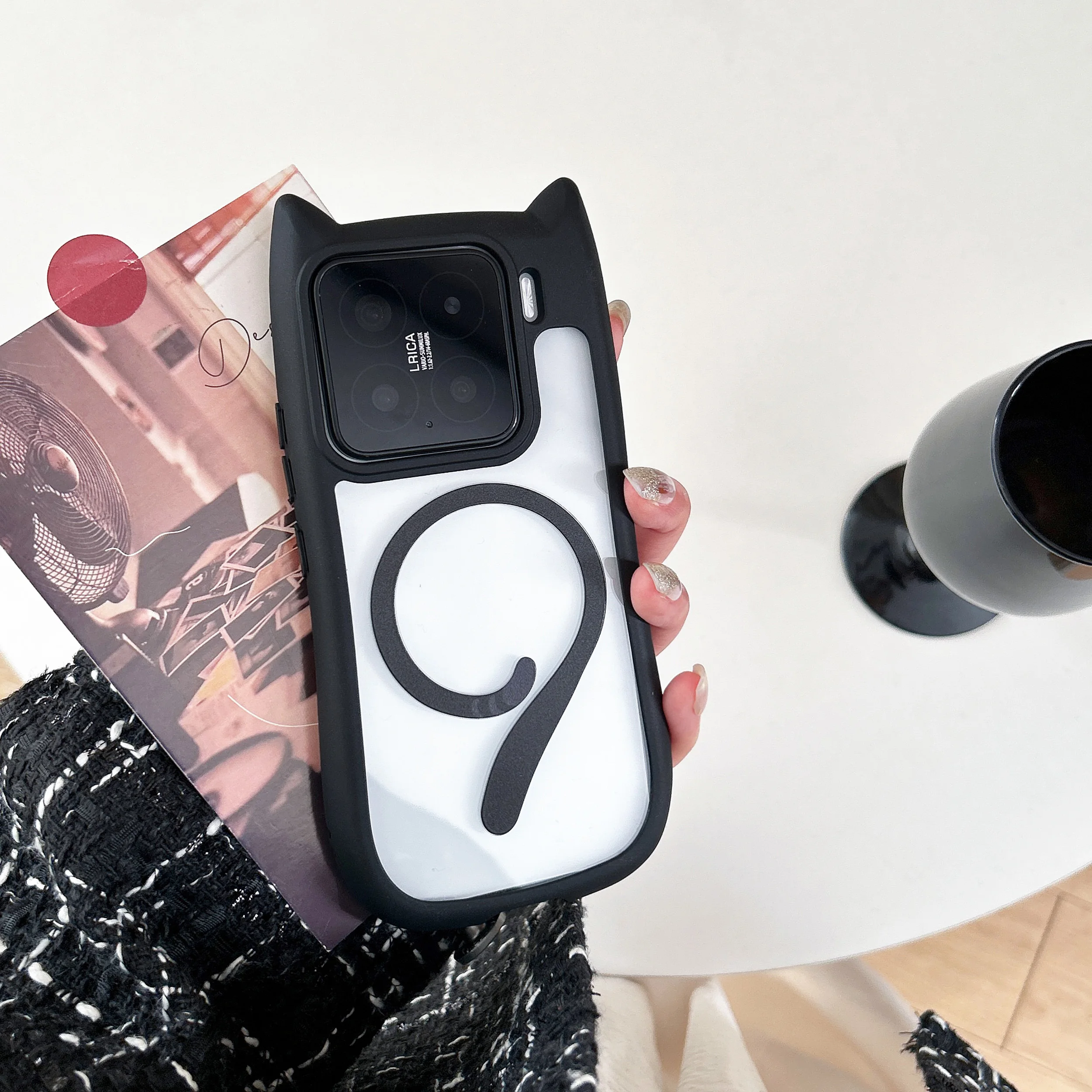 Magnetic Magsafe Case For Xiaomi 15 Pro Lovely Cat Ear Cover For Xiaomi 15 Ultra 14 Ultra Transparent Hard Shockroof Phone Shell