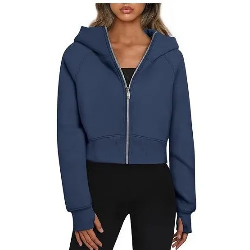 Women Long Sleeve Zip Up Hoodies Cropped Sweatshirts Fall Spring 2024 Outfits Casual Hooded Tops 4
