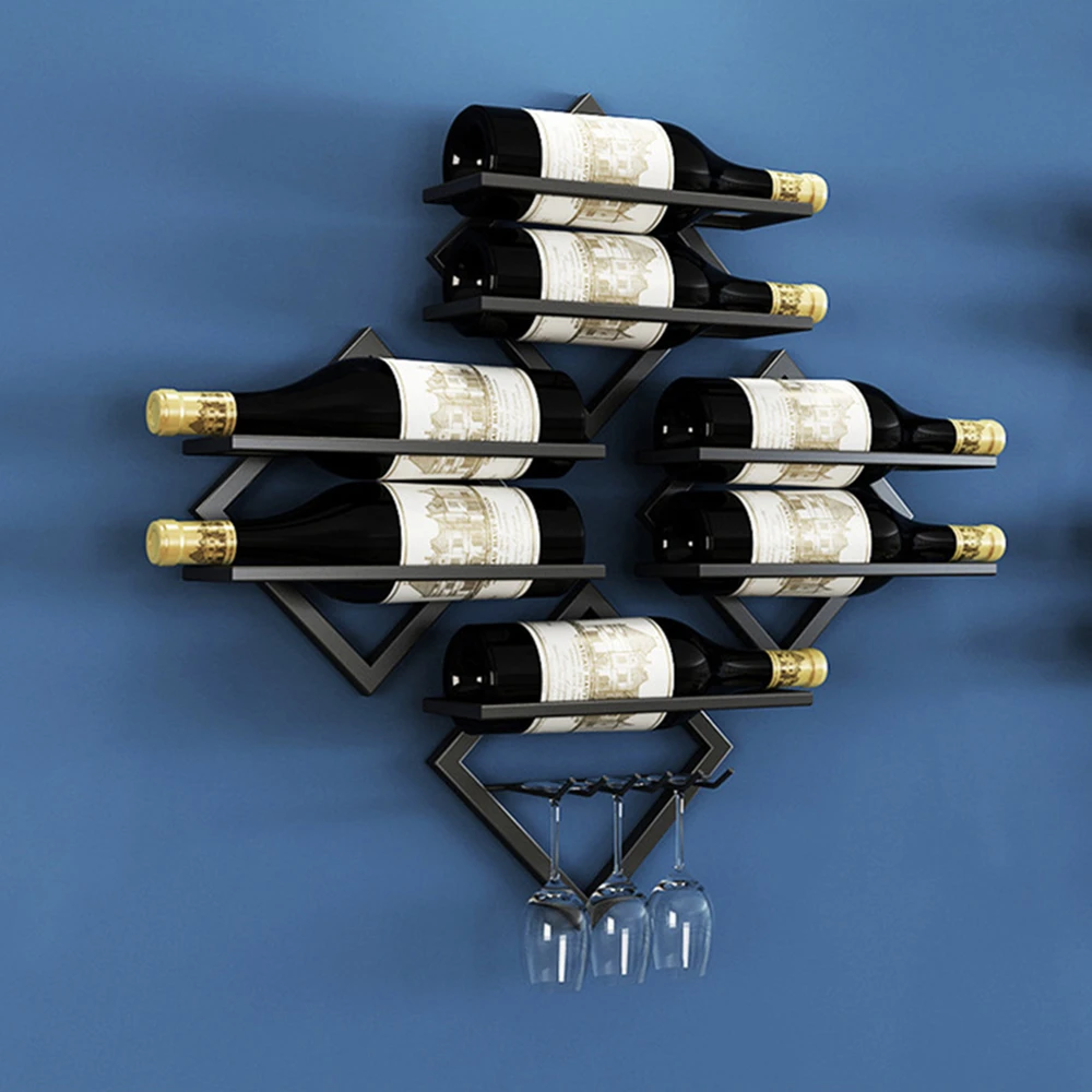 

Wall Mounted Wine Rack Bottles Glasses Storage Orangizer Long Stem Shelf Greative Combination Wine Holder