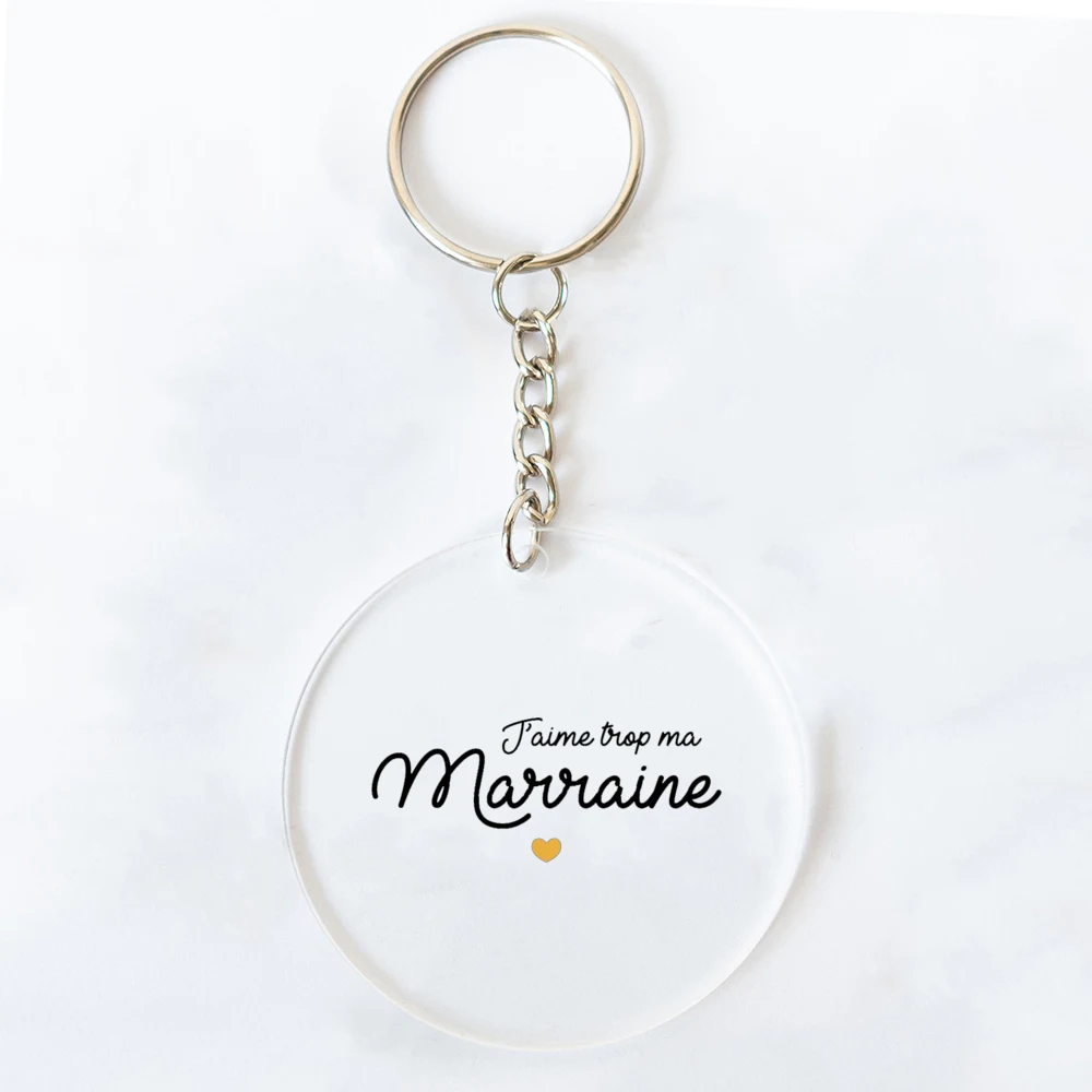Best Godmother In World Print Keychain Circle Monogram Acrylic Keyring Fashion Key Chain Festive Birthday Gifts for Marraine