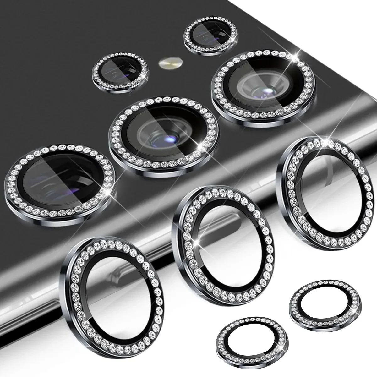 Dazzling Diamond Alloy Ring Camera Case & Lens Screen Protector