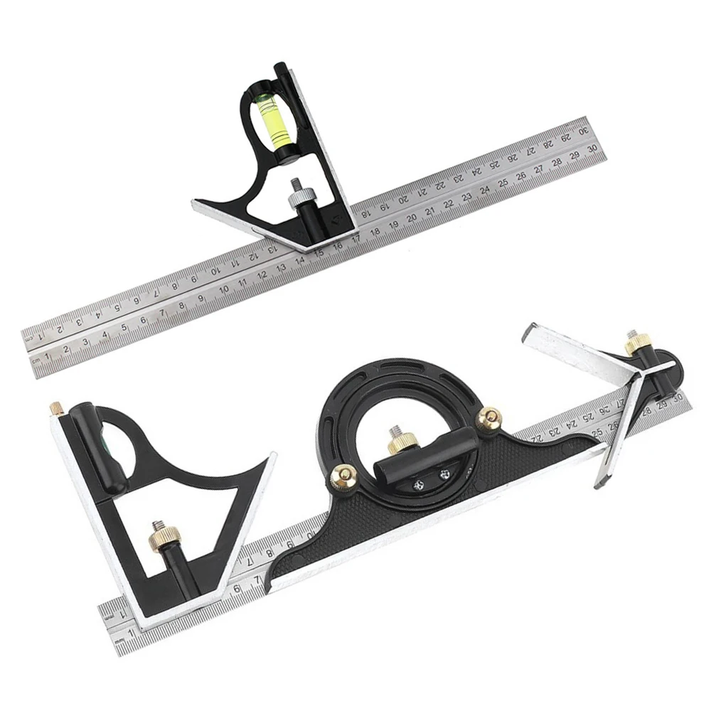 3 In 1 Square Angle Ruler Set Engineer Adjustable Combination Spirit Level Ruler Combination Protractor Measuring Tool Set 300mm 2