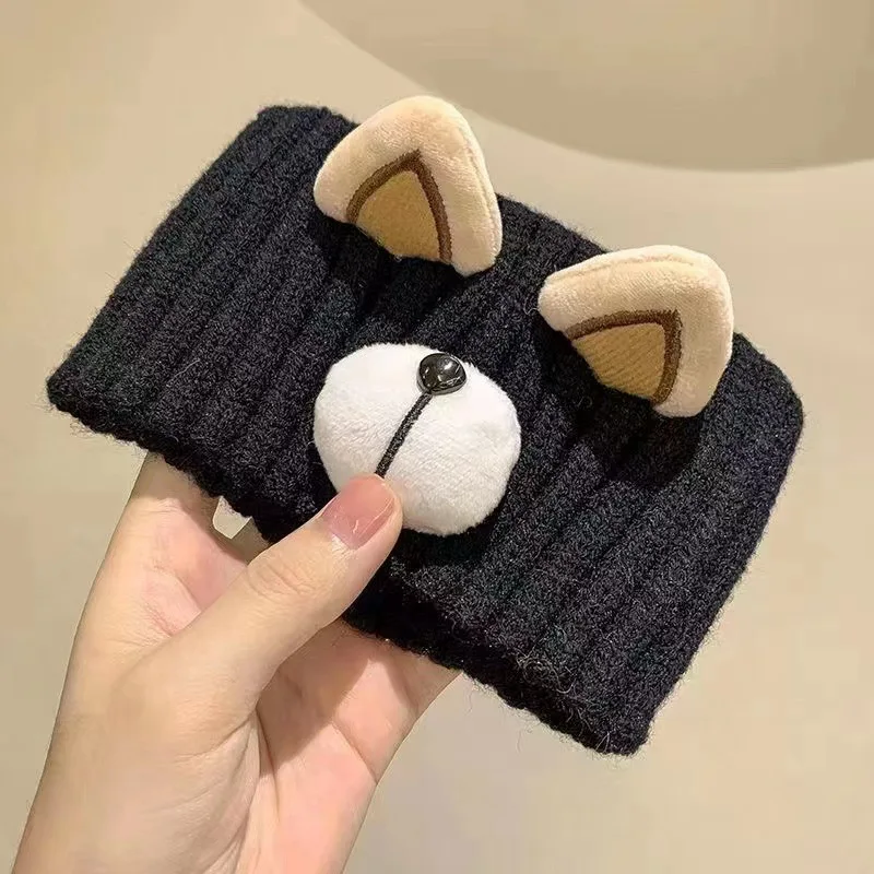 New Women Cute Cartoon Bear Cap Hat Girl Lady Stretch Knitted Crochet Ponytail Beanies Hat Cap For Women 3