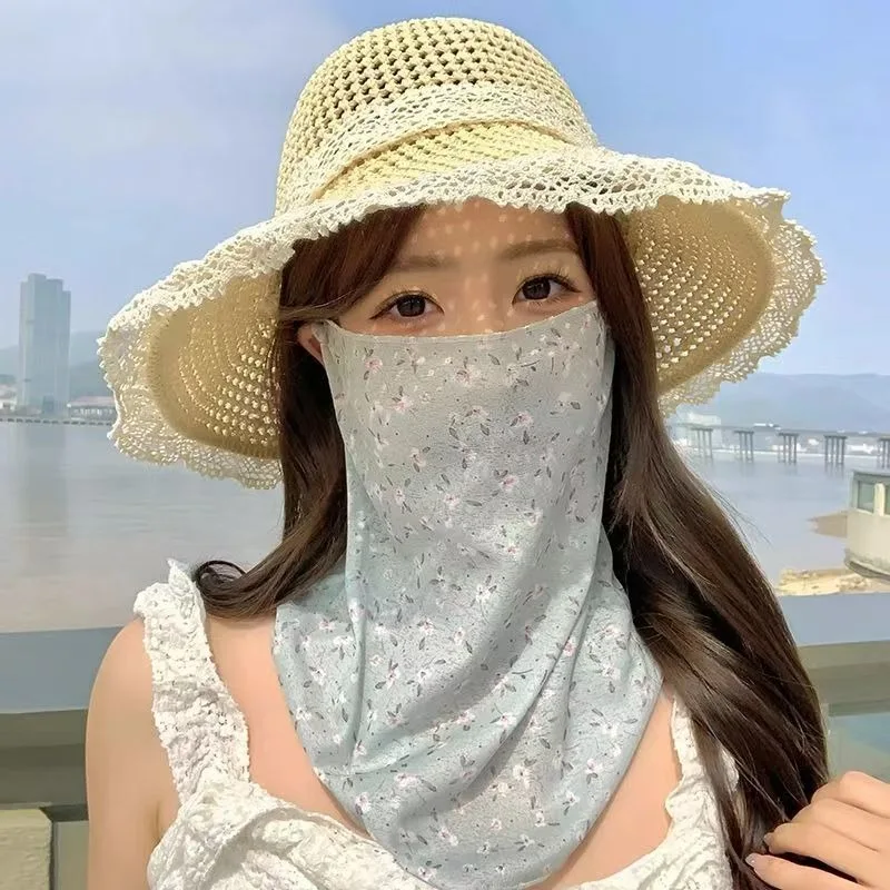 플로럴 프린트 귀걸이형 자외선 차단 페이스 넥 게이터 (여성용) UPF50+ UV 차단 쿨링 여름 스카프 통기성 방풍 풀 커버