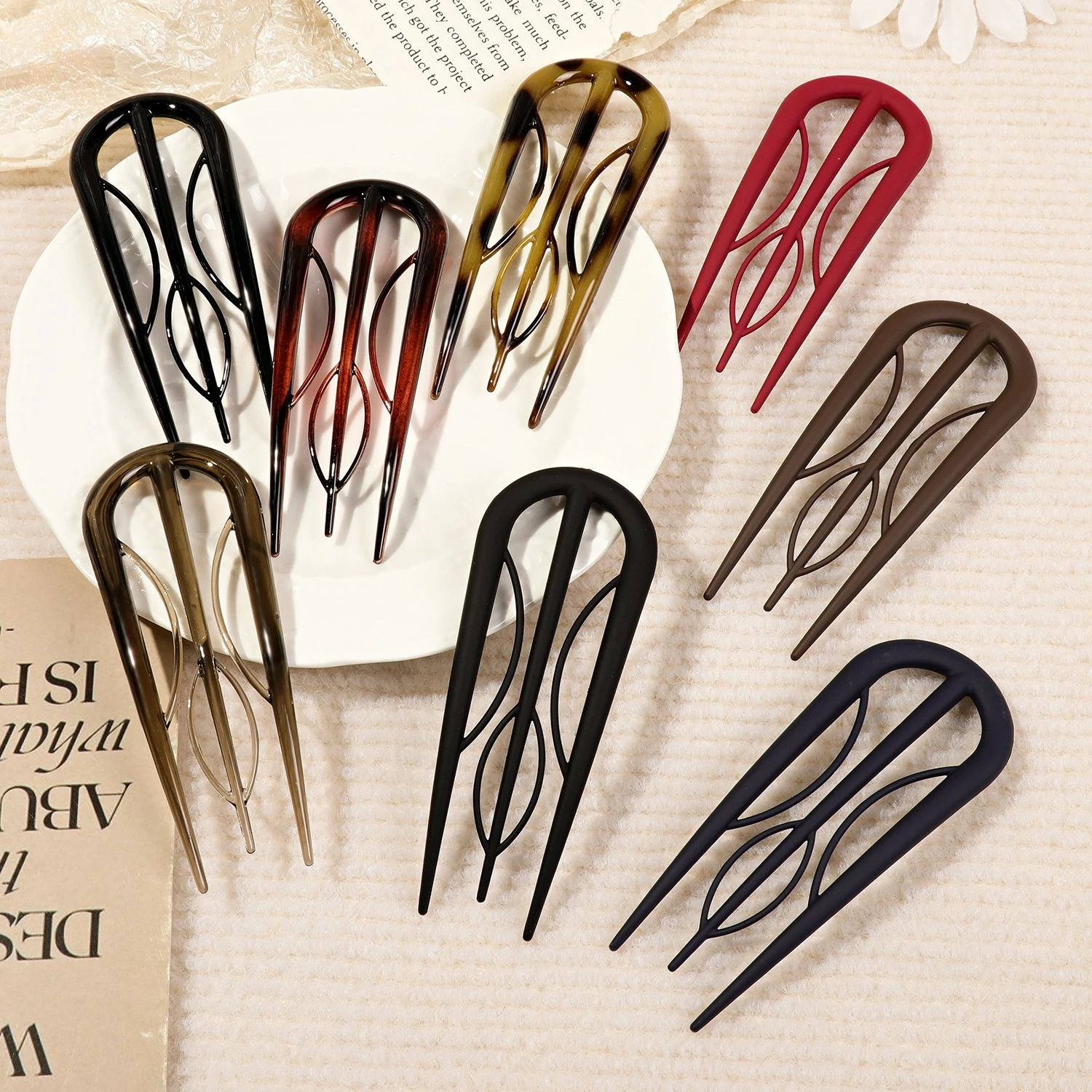 Bastoncino per capelli alla moda con doppia punta - Elegante forcina per capelli in plastica per PC per chignon, tenuta sicura, di grandi dimensioni - immagine 3