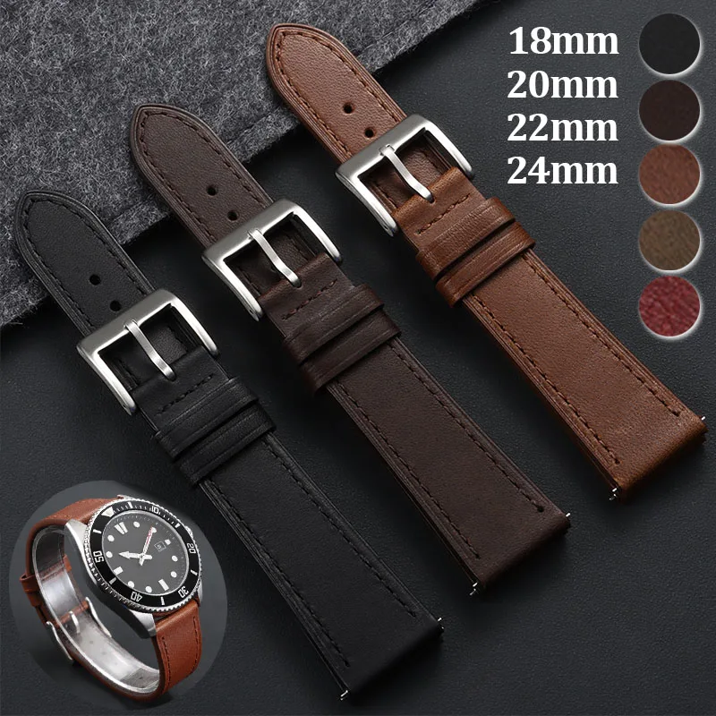 Vintage Full Grain Leather Watch Strap - Genuine Cowhide Comfort Wristband for All Genders