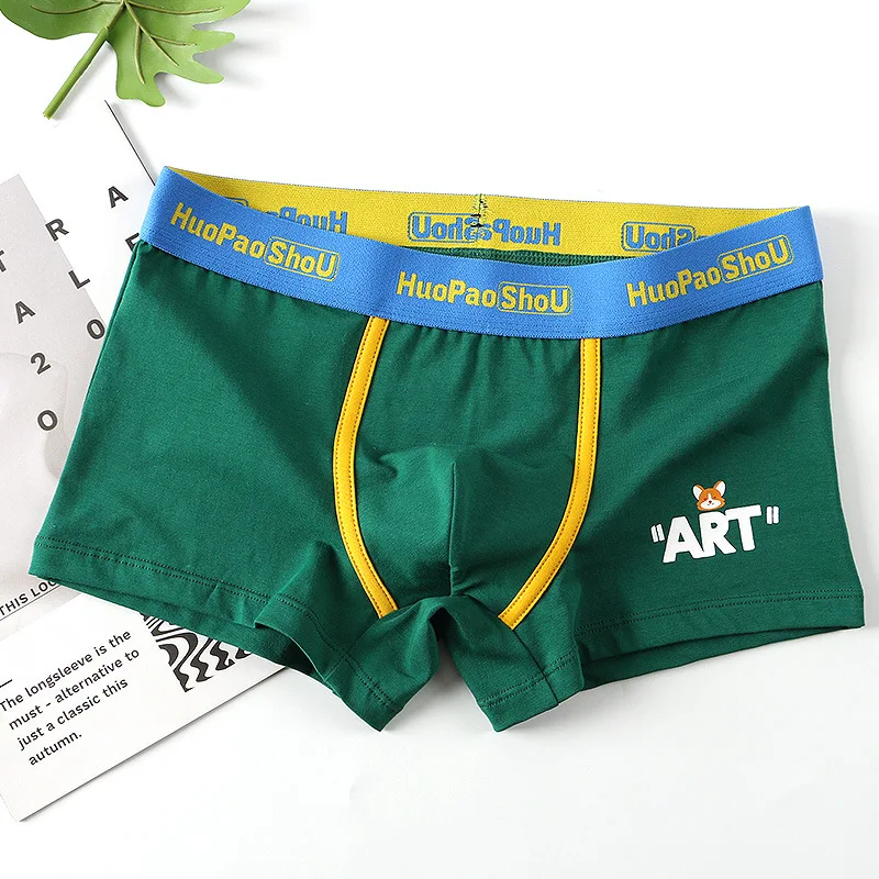 Men Convex Pouch Panties Underwear Male Cotton Boxer Shorts Mid Waist Large Fashion Personalized Solid Pant Youth New Underpants