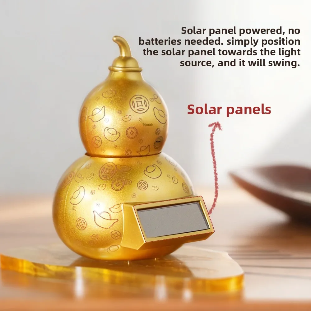 Solar Energy Lucky Gourd Ornaments Smooth Automatic Swing Lucky Gourd Statue Creative Cartoon Wealth Gourd Figurine Car Interior