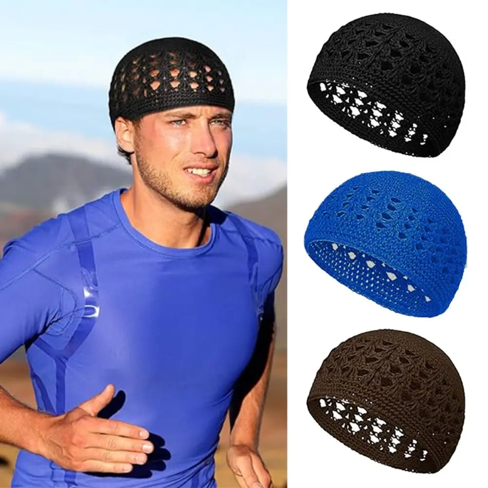 Solid Color Crochet Beanie Hats Unisex Stretchy Handmade Cotton Skull Cap Winer Warm Knitted Kufi Hat for Muslim 5
