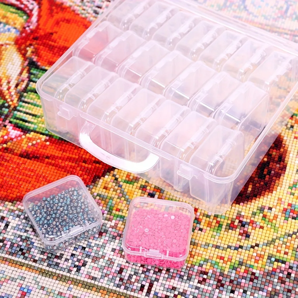 Plastic Clear Square Box DIY Craft Diamond Painting Embroidery Jewelry Rhinestone Storage Container 1 Set (17/21/24/35/45/58)