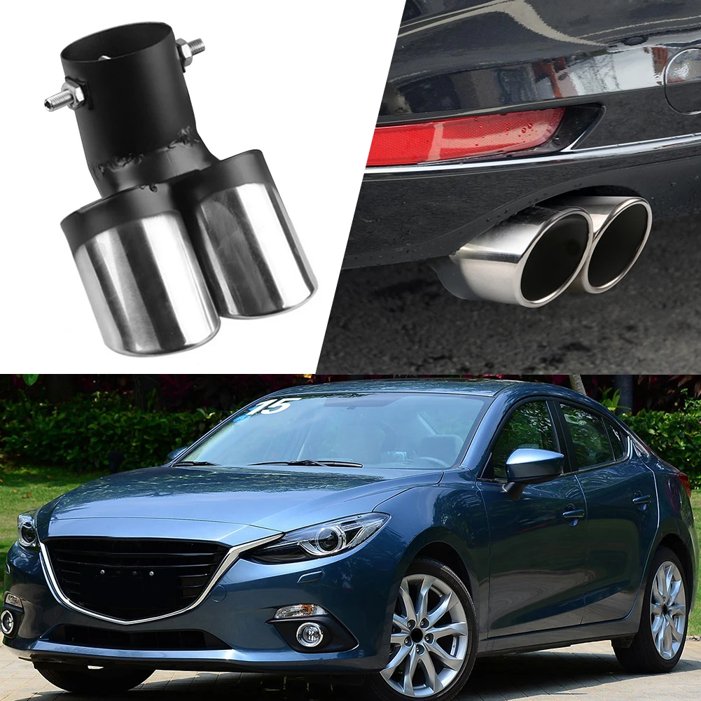 Car Tail Pipe Muffler General One Out Two Grilled Blue Throat Stainless Steel Exhaust Pipe Modification Styling