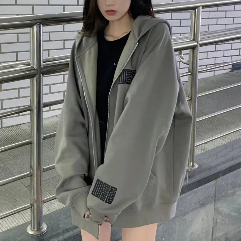

American Style New Hooded Zippered Cardigan Sweater for Men and Women Ins Autumn Loose Fitting Casual Couple Coat Top Clothing