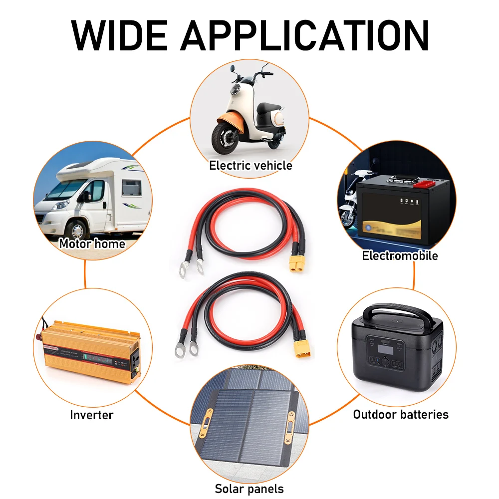Description Picture 6 of item10AWG XT60 female male head turn M8 SC tinned copper terminals 50cm for car and ship battery solar panel connection cable