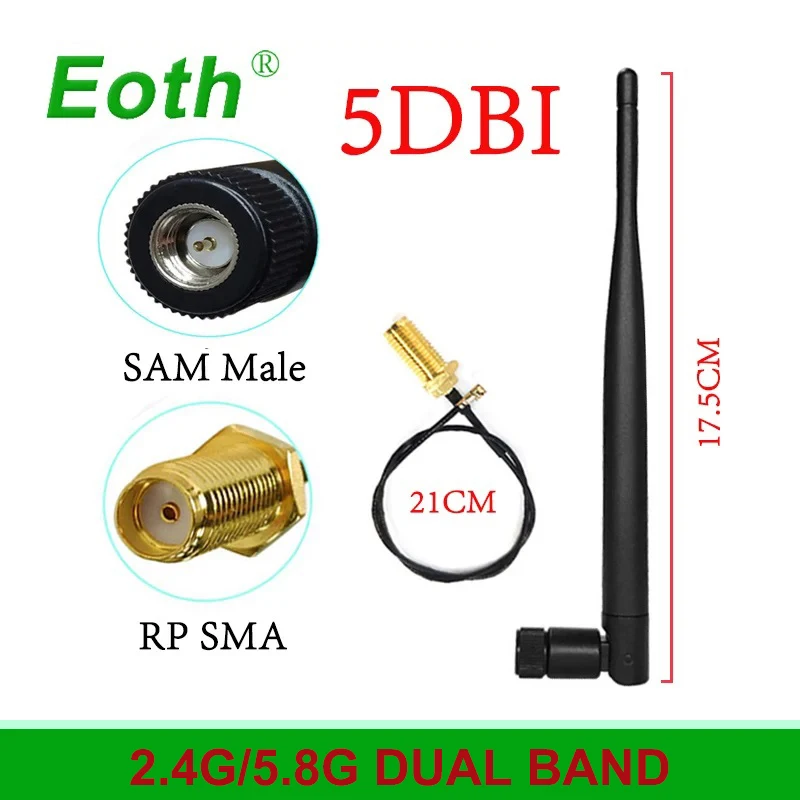 

EOTH 10 шт. 2,4g 5,8 двухдиапазонная антенна 5dbi sma, Мужская wlan Wi-Fi IPX ipex 1 SMA, гнездовой Удлинительный кабель, антенна для модуля iot