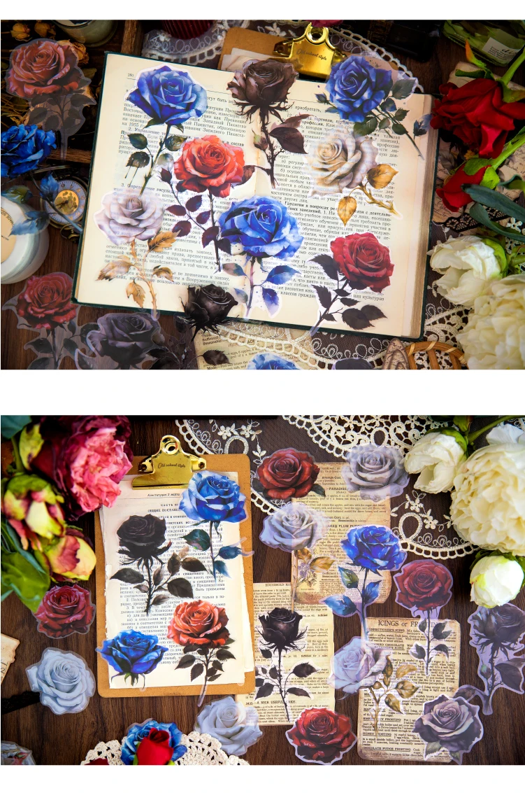 10 pcs/pack Large size rose Stickers Decorative Stick Labels Diary Album Scrapbooking material DIY junk journal supplies