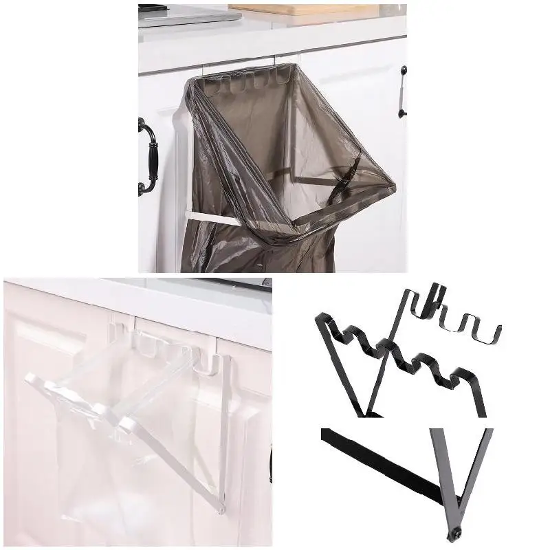 Multi-function Iron Art Cupboard Door Type Folding Kitchen Garbage Bag Hanger Storage Rack Lron Frame
