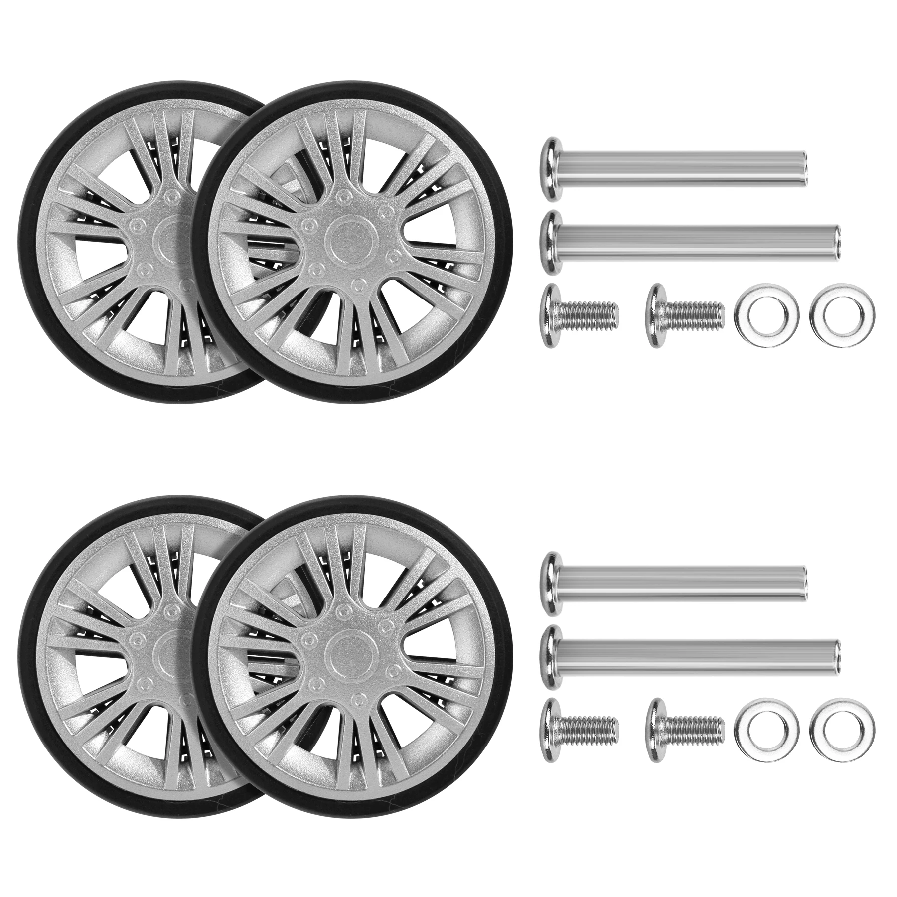 GUGULUZA 4pcs Silver Luggage Wheel Replacement with Screw Travel Suitcase Wheels Diameter 55mm Trolley Caster Repairing Parts
