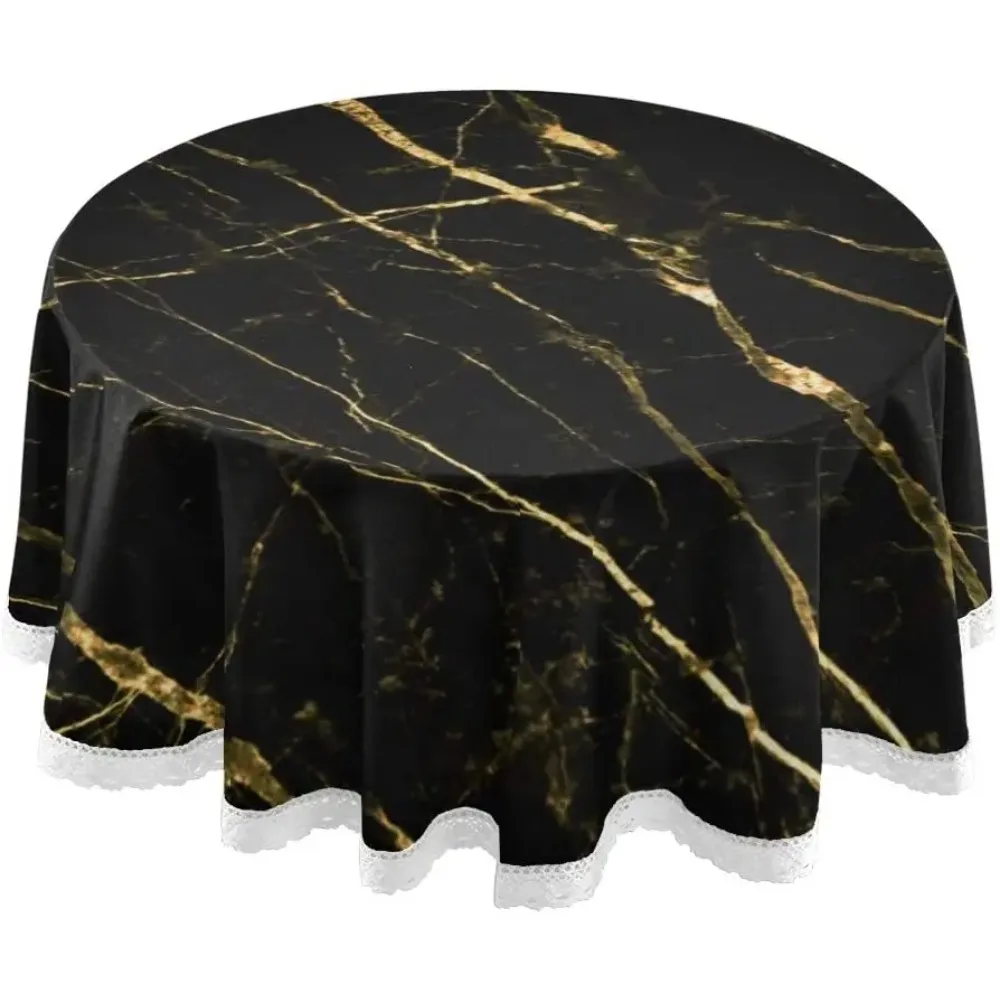 

Black Marble Gold Round Table Cloths for Home Kitchen Restaurant Dining Tables Waterproof Stain and Wrinkle Resistant Tablecloth