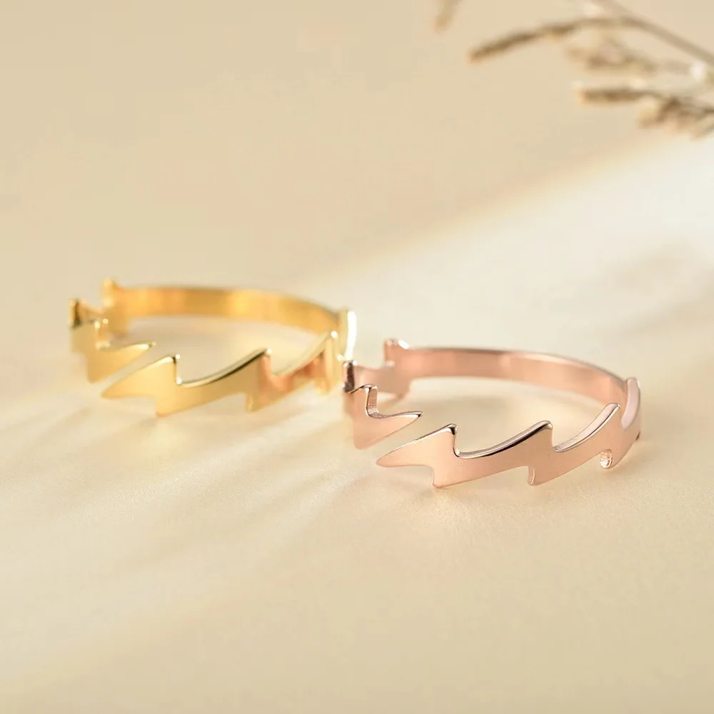 Titanium Steel Lightning Shaped Rings for Women Men Fashion Adjustable Finger