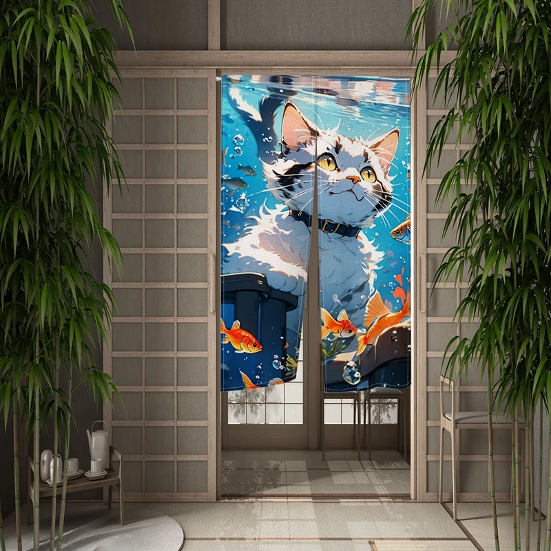 Cartoon AI Cat Door Curtain Funny Dining Room Door Decor Curtain Partition Curtain Drape Kitchen Entrance Hanging Half-Curtain 5