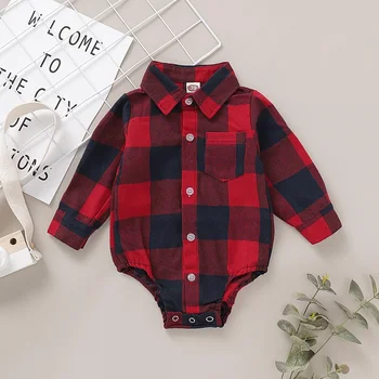 0-18 Months Newborn Baby Boy Romper Long Sleeves Red Plaid Bodysuit Spring&Autumn Fashion Jumpsuit for Infant Baby Boy Clothes 1