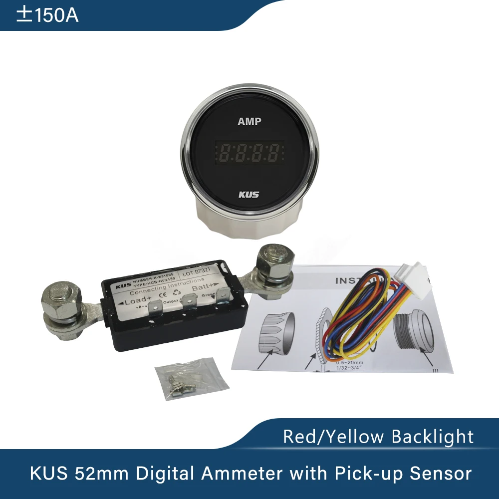 2 KUS Waterproof Digital Ammeter 150A With Current Sensor 12V/24V 52MM With Backlit 