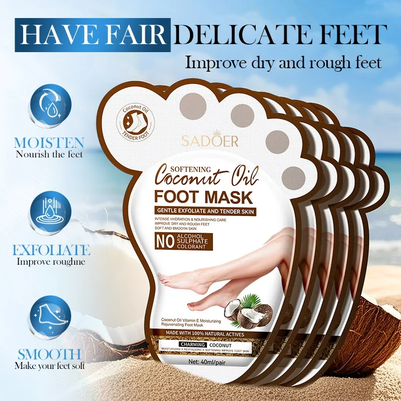 SADOER Coconut Foot Mask Moisturizing Whitening Foot Peeling Mask Anti-aging Exfoliating Feet Pedicure Exfoliant Feet Skin Care