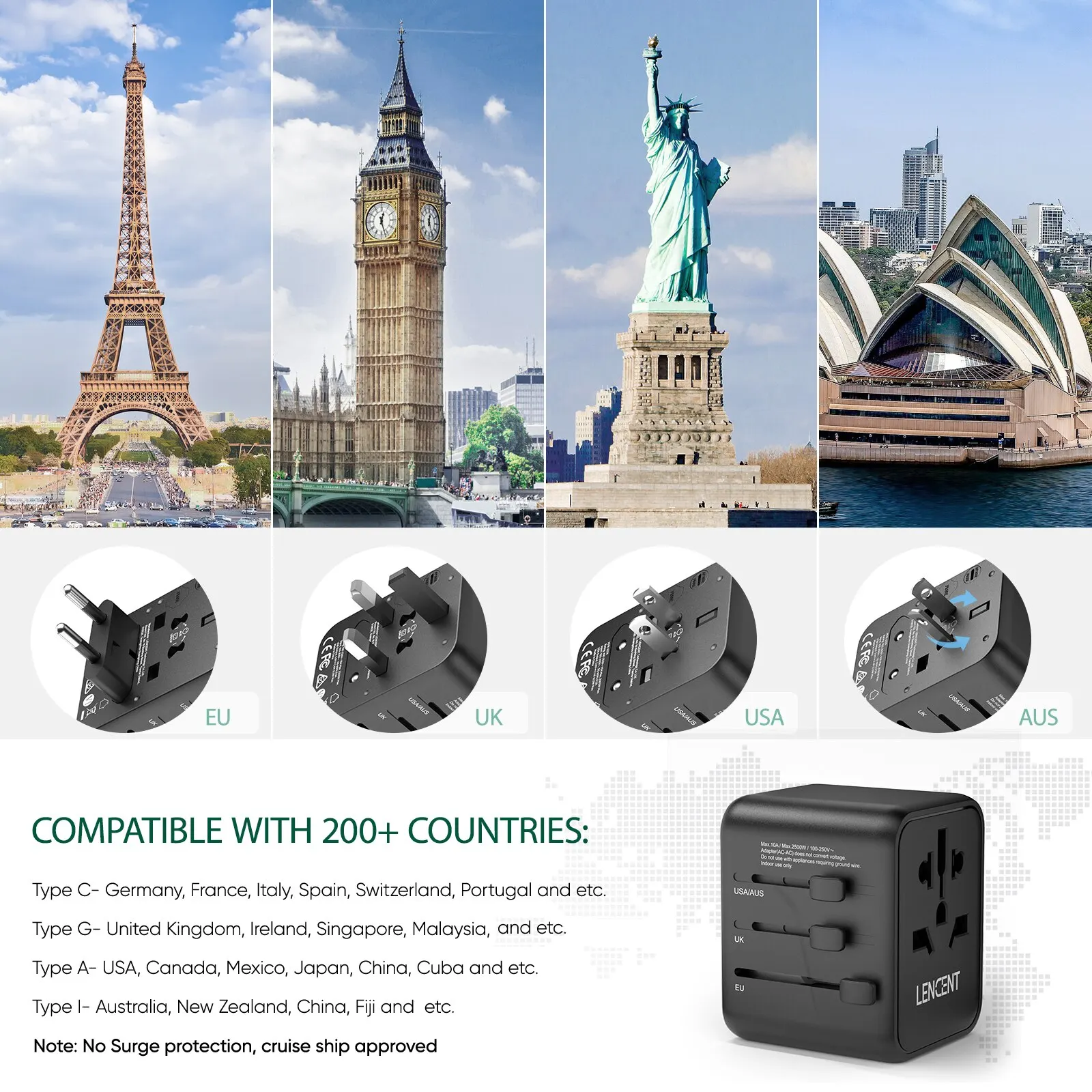 Universal All-in-One Travel Power Adapter with Dual USB Charging Ports