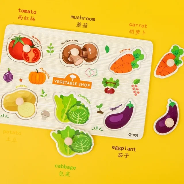 Wooden Puzzles for Toddlers Montessori Baby Learning Alphabet Number Shape Puzzle Toys Kids Educational Matching Board Wood Game 5