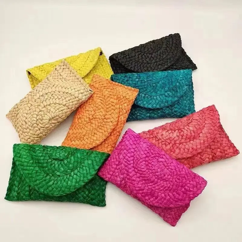 

New Fashion Straw Clutch Bag for Women Corn Fur Woven Bags Colorful Summer Beach Bag Casual Envelope Mobile Phone Coin Purses