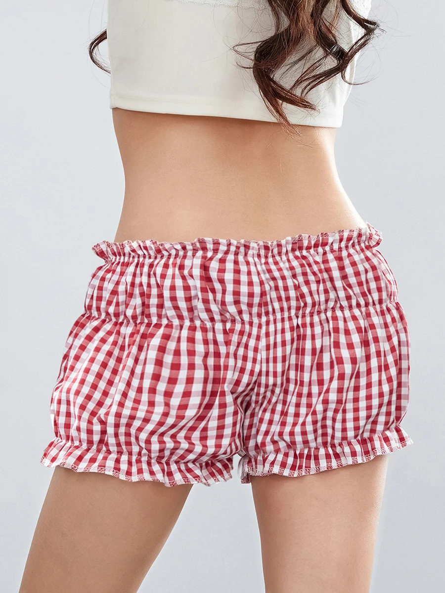 Womens Y2k Cute Plaid Striped Print Pajama Boxer Shorts