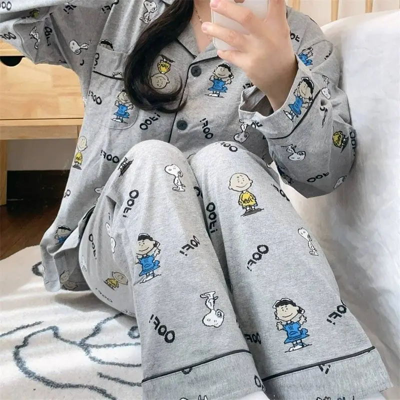 

Kawaii Spring New Ins Snoopy Grey Pure Cotton Pajamas Anime Pajamas Cartoon Dog Cute Fashion Comfortable Delicate Girl Toy Gifts