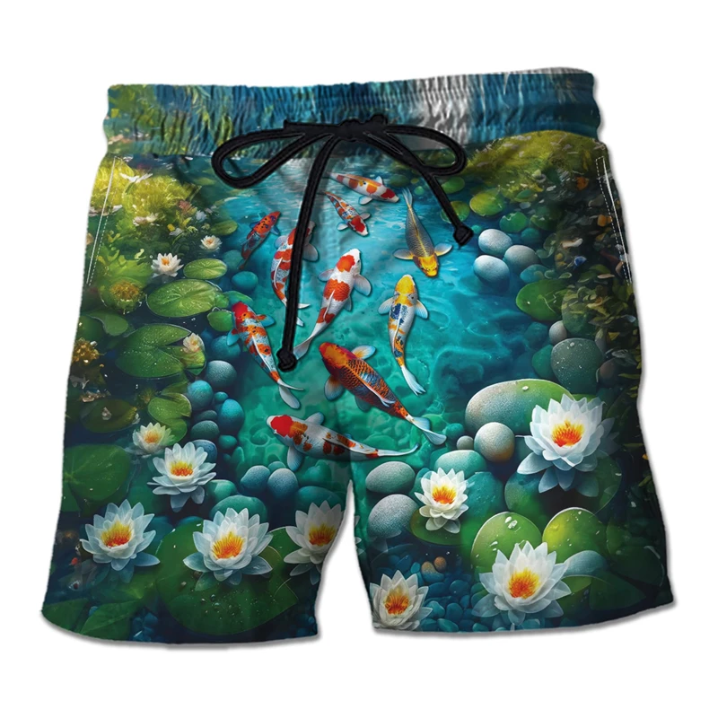 

Шорты мужские с рисунком пруда и рыбы, повседневные пляжные штаны с принтом рыб и животных, Гавайские плавки для рыбалки, брюки для отпуска
