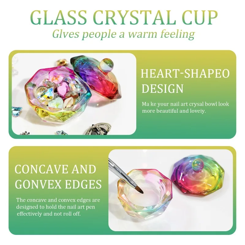 Manicure Tools Colorful Crystal Glass Acrylic Powder Liquid Nail Cup Dish Lid Bowl with Cap Holder Equipment Salon