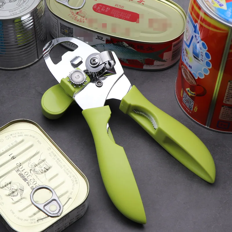 Multifunctional Manual Can Opener Beer Opener Side Cut Stainless Steel Canned Knife Safety Open Cans Kitchen Tool, Silver