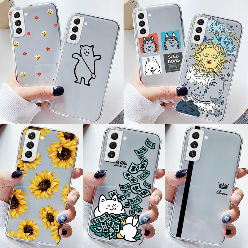 Custodia Morbida Per Samsung Galaxy S22 S 22 Plus S22 Ultra Cover Tpu Cartoon Pattern Flower Smile Face Fundas Per Samsung S22 Coque