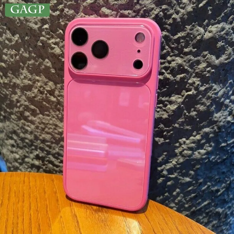 Glossy Tempered Glass Phone Case with Crystal Lens Protection and Shockproof Bumper